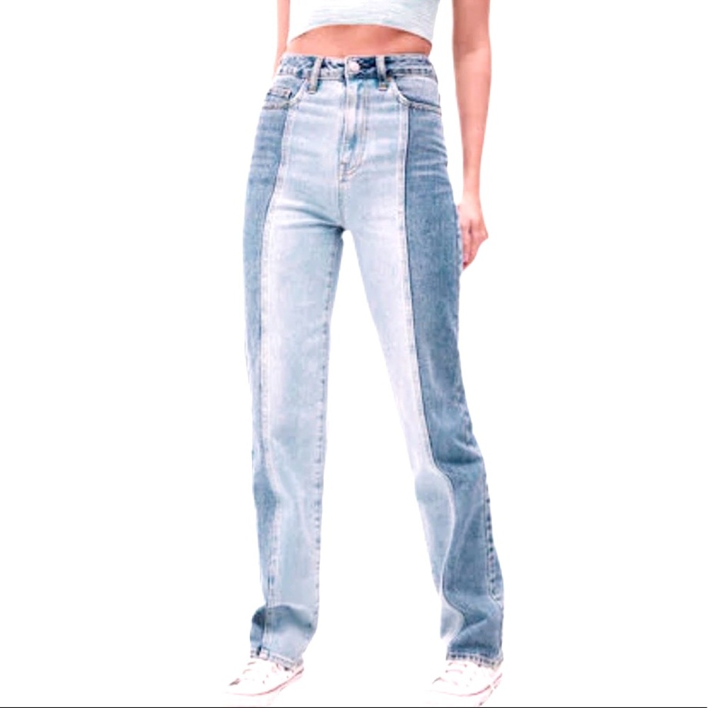 NWOT PacSun Two Tone Color Block High-rise Straight Leg Jeans Size 27